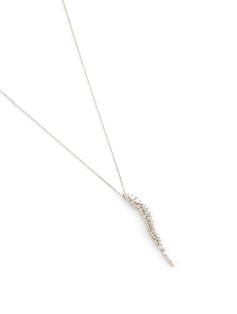 Fireworks 18K White Gold Plume Drop Necklace With Diamonds