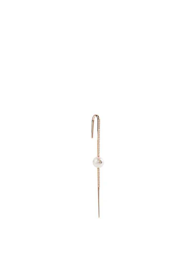 18K Rose Gold Floating Pearl Pavé Diamond Ear Pin