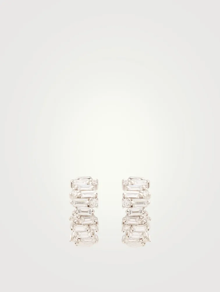 18K White Gold Hoop Earrings With Diamonds