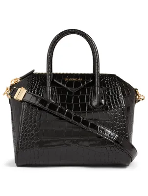 Small Antigona Croc-Embossed Leather Bag