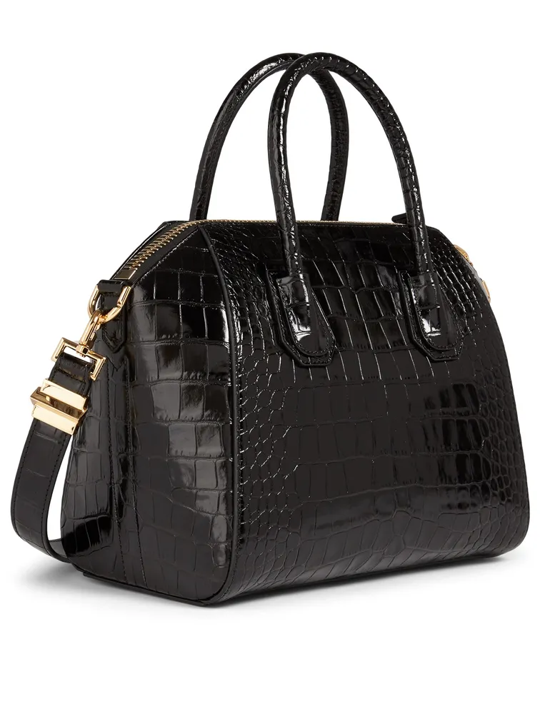 Small Antigona Croc-Embossed Leather Bag