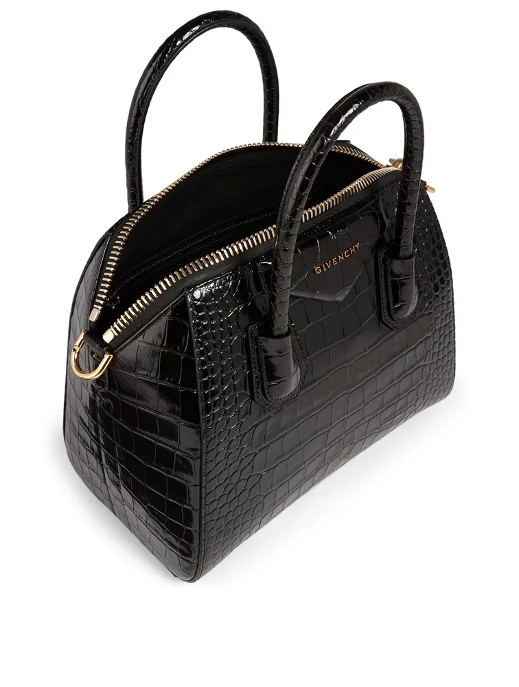 Small Antigona Croc-Embossed Leather Bag