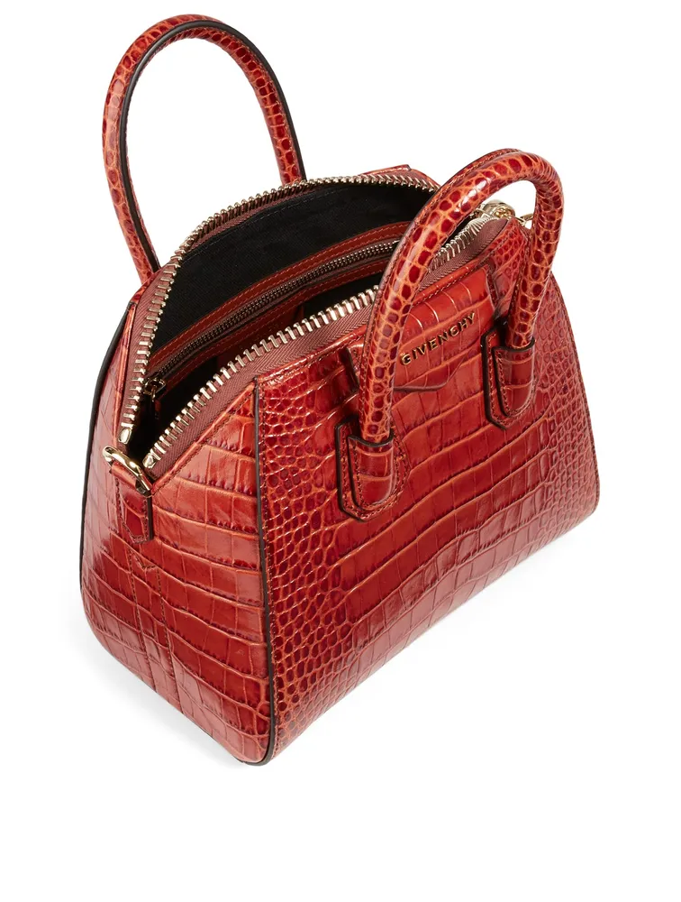 Mini Antigona Croc-Embossed Leather Bag