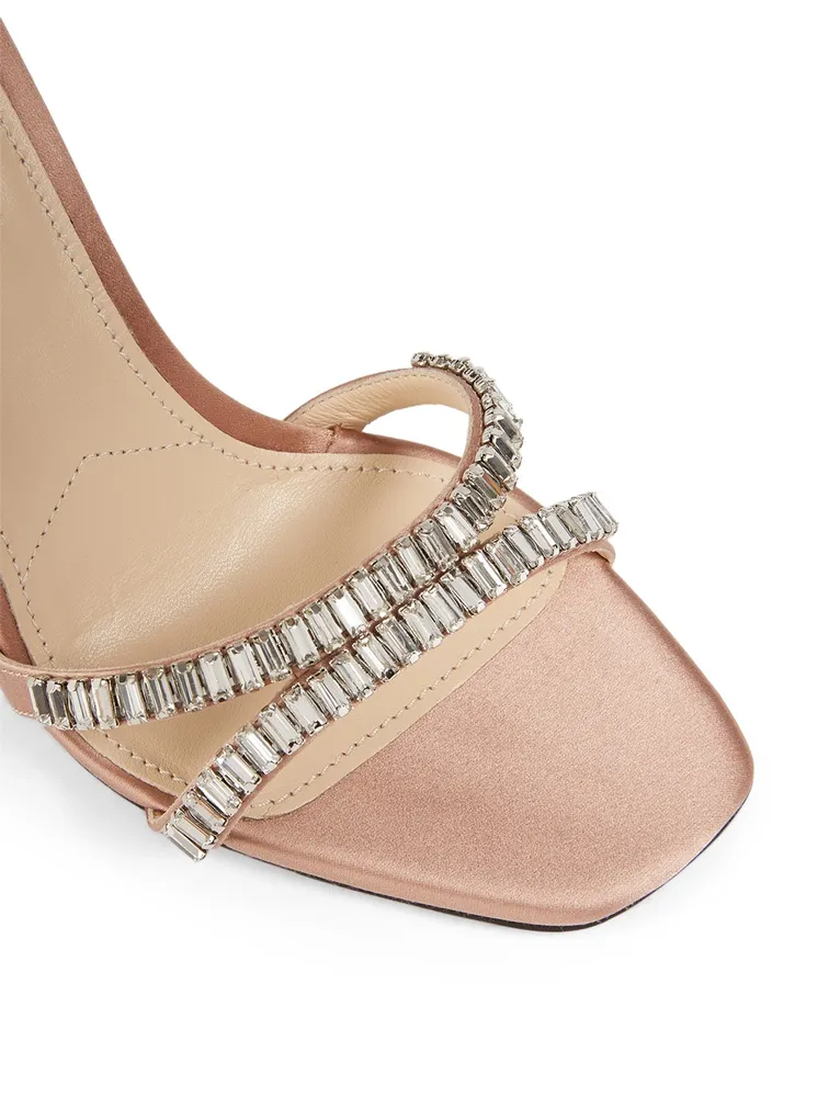 Satin Heeled Sandals With Crystals