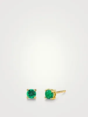 18K Gold Emerald Stud Earrings