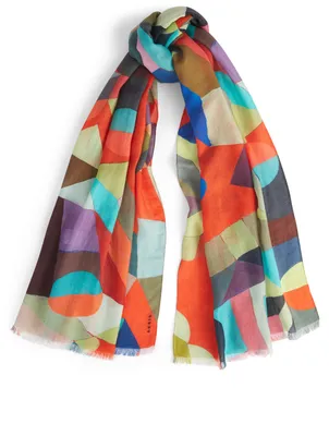 Cashmere And Silk Scarf In Geo Print