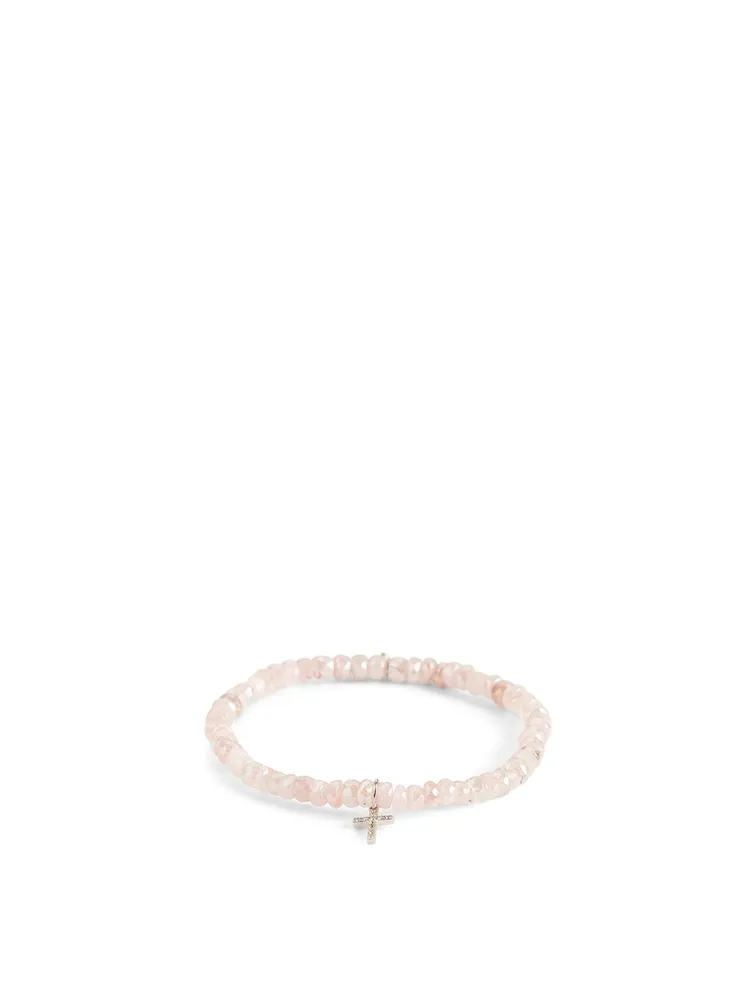 Grapolite Beaded Bracelet With Small 14K Gold Diamond Cross Charm