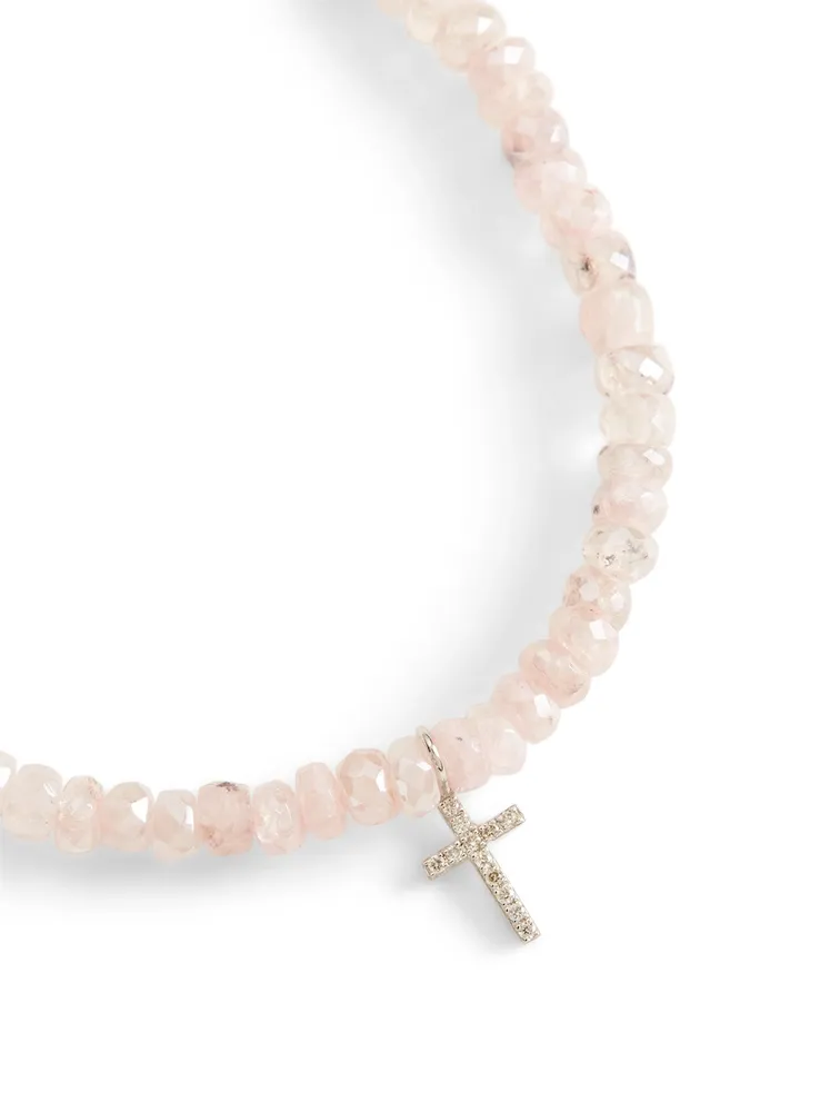 Grapolite Beaded Bracelet With Small 14K Gold Diamond Cross Charm