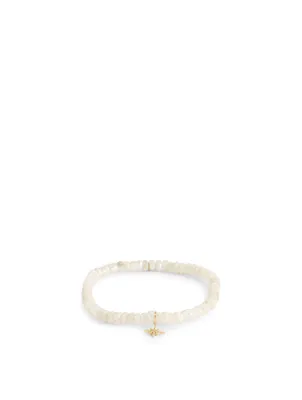 Quartz Beaded Bracelet With Mini 14K Gold Diamond Starburst Charm