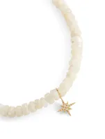 Quartz Beaded Bracelet With Mini 14K Gold Diamond Starburst Charm