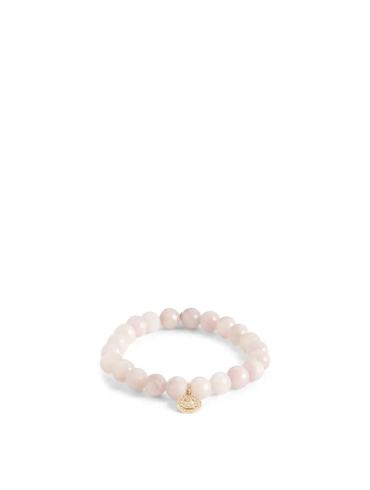 Kunzite Beaded Bracelet With 14K Gold Diamond Happy Face Charm