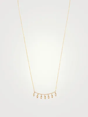 14K Gold Marquis Fringe Bar Necklace With Diamonds