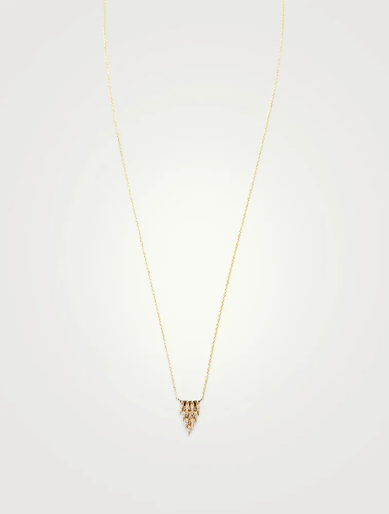 14K Gold Cascade Fringe Triangle Necklace With Diamonds