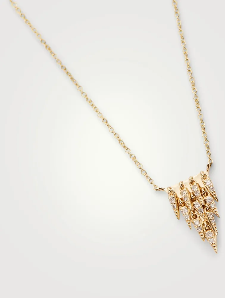 14K Gold Cascade Fringe Triangle Necklace With Diamonds