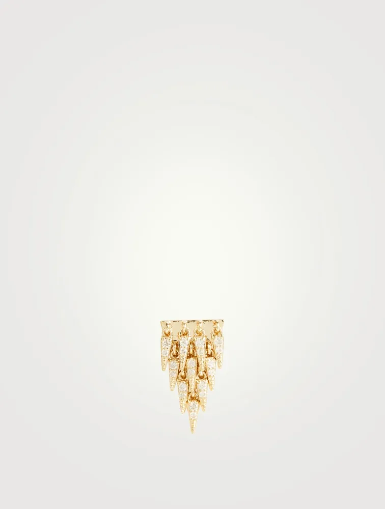 14K Gold Cascade Fringe Triangle Stud Earring With Diamonds