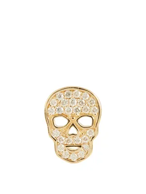 Tiny 14K Gold Skull Stud Earring With Pavé Diamonds