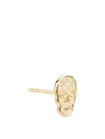 Tiny 14K Gold Skull Stud Earring With Pavé Diamonds