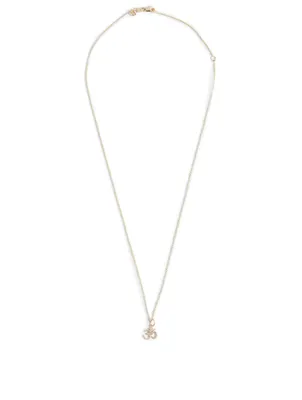 Small 14K Gold Om Charm Necklace With Diamonds