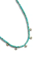 14K Gold Evil Eye Turquoise Choker Necklace With Diamonds