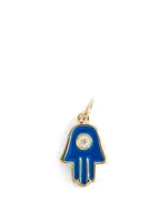 Mini 14K Gold Hamsa Pendant With Diamond