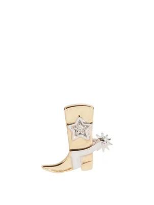 14K Gold Cowboy Boot Stud Earring With Diamond