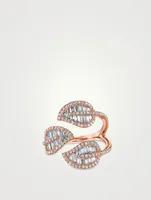 18K Rose Gold Tri-Leaf Ring With Diamonds