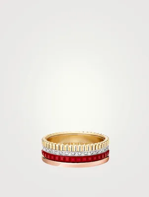 Small Edition Quatre Gold Ring With Ceramic And Diamonds