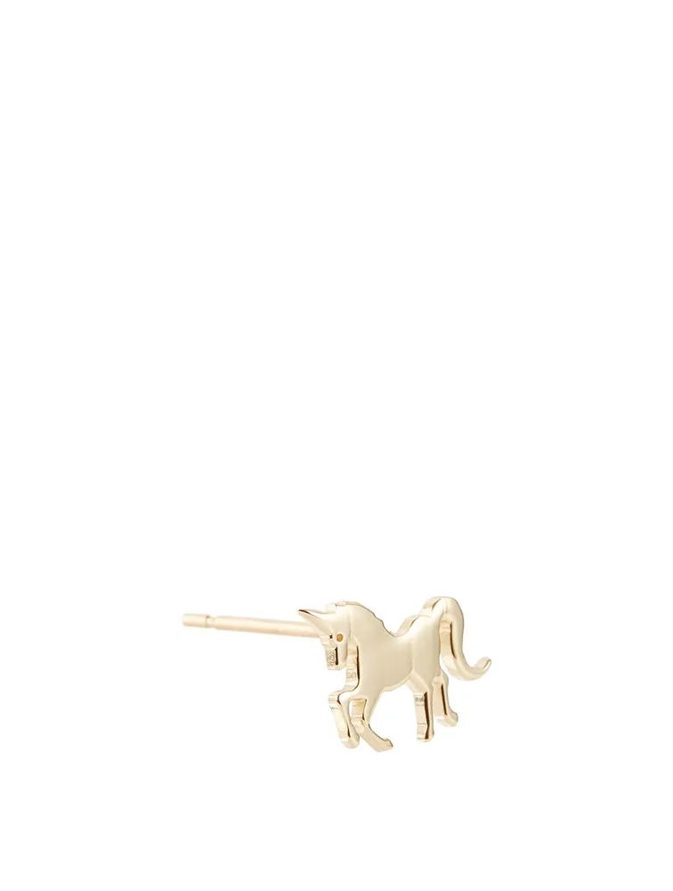Tiny 14K Yellow Gold Pure Unicorn Left Stud Earring