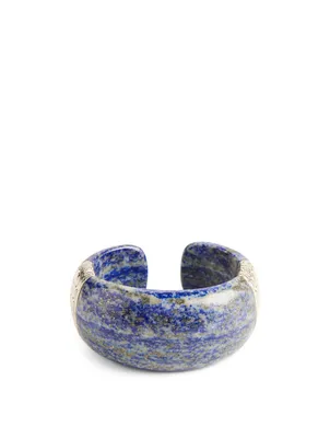 Classic Chain Silver Flex Cuff With Lapis Lazuli
