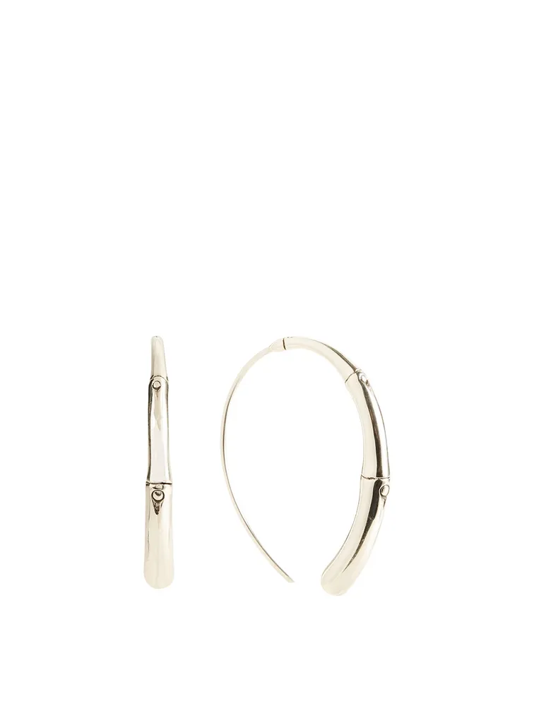 Large Bamboo Silver Hook Earrings