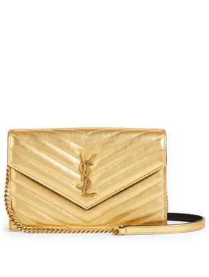 YSL Monogram Envelope Metallic Leather Chain Wallet Bag