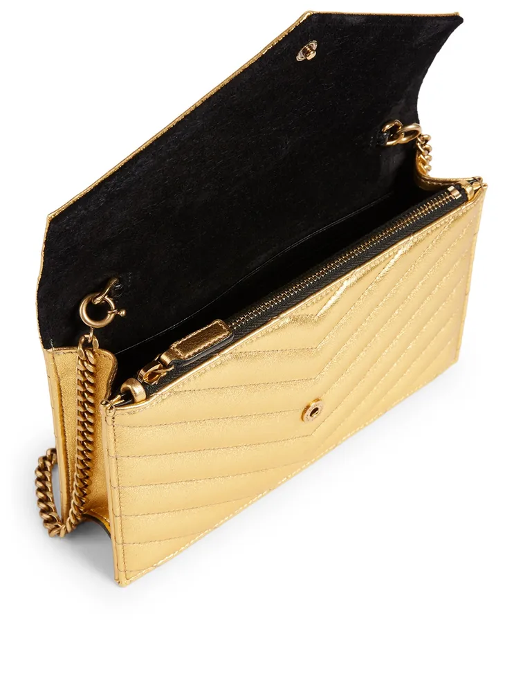 YSL Monogram Envelope Metallic Leather Chain Wallet Bag