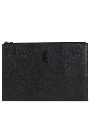 Monogram Croc-Embossed Leather Zipped Pouch