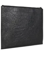 Monogram Croc-Embossed Leather Zipped Pouch