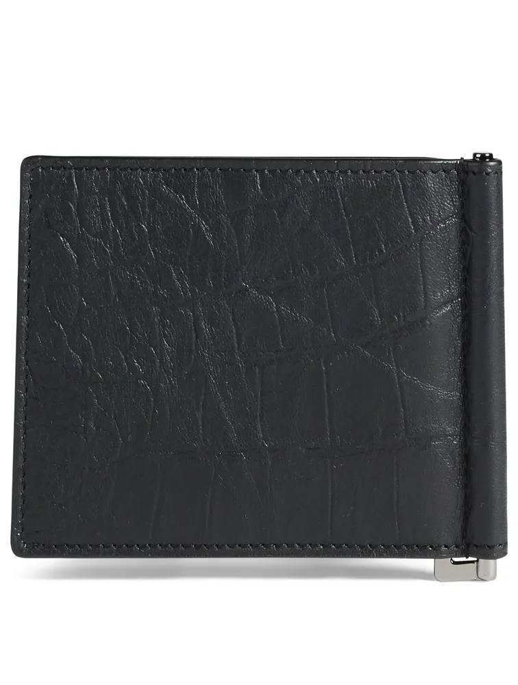 Monogram Croc-Embossed Leather Wallet With Money Clip