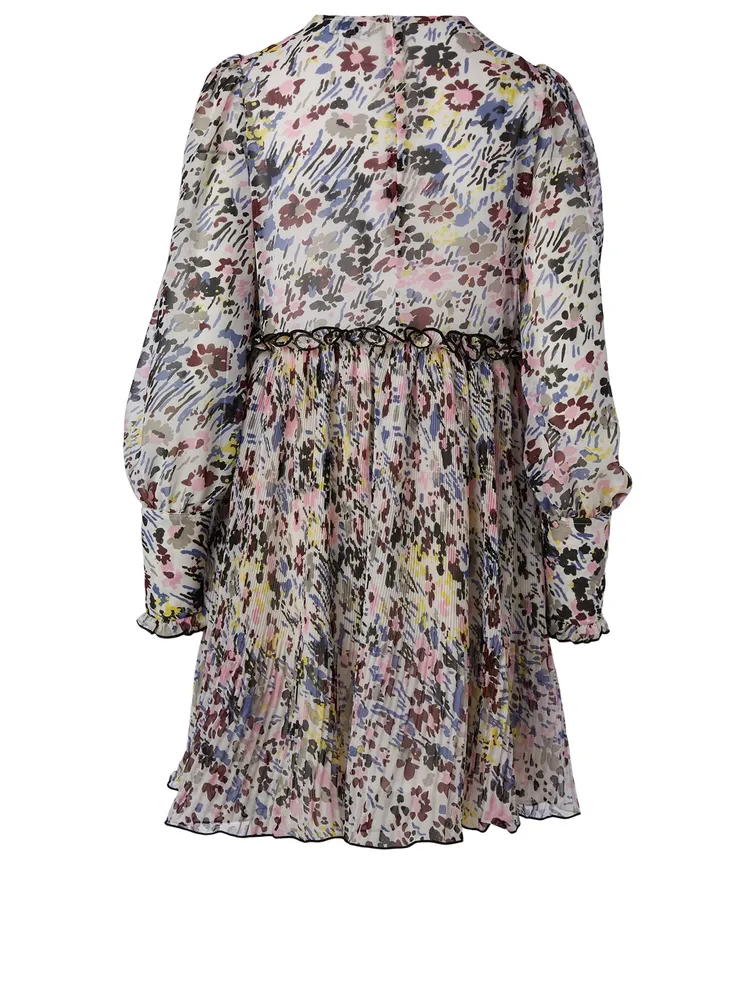 Long-Sleeve Mini Dress Floral Print