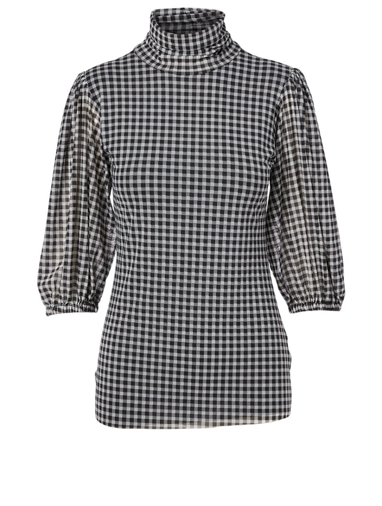 Turtleneck Top Check Print