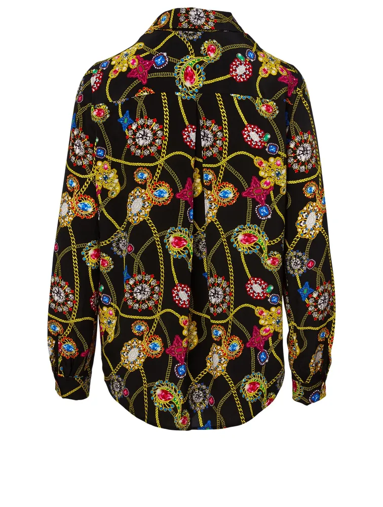 Nina Silk Button-Up Blouse Jewel Print