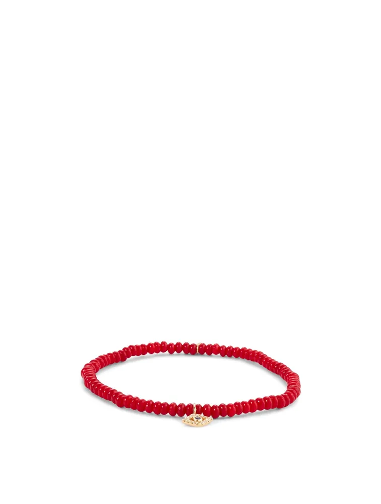 Beaded Bracelet With Tiny 14K Gold Evil Eye Charm