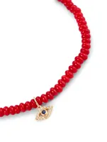 Beaded Bracelet With Tiny 14K Gold Evil Eye Charm