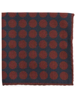 Wool And Silk Pocket Square In Herringbone Dot Print