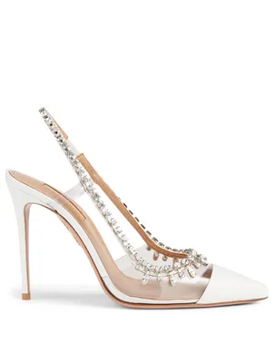 Temptation 105 PVC And Leather Slingback Pumps With Crystals