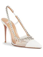 Temptation 105 PVC And Leather Slingback Pumps With Crystals