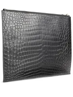 Croc-Embossed Leather Pouch
