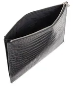 Croc-Embossed Leather Pouch