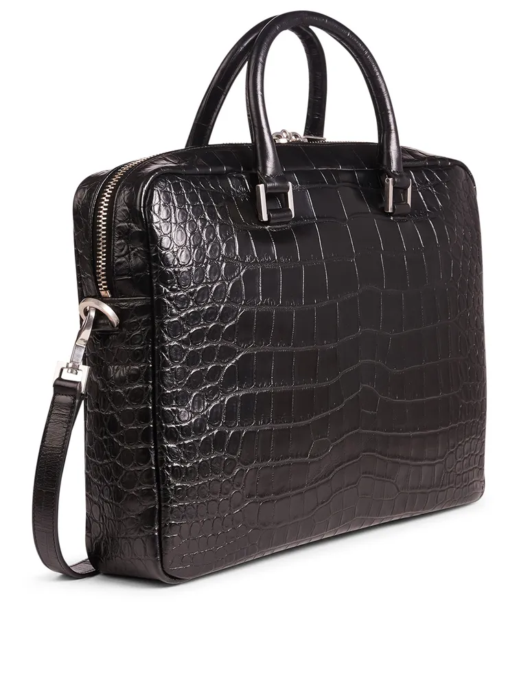 Sac De Jour Croc-Embossed Leather Briefcase Bag