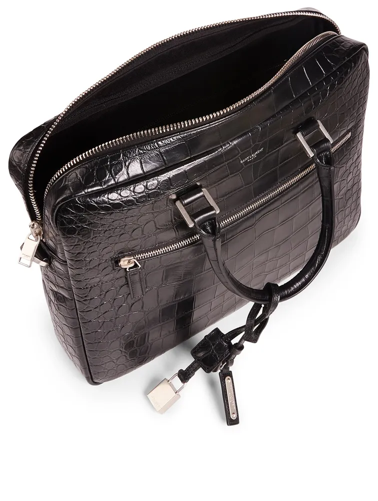 Sac De Jour Croc-Embossed Leather Briefcase Bag
