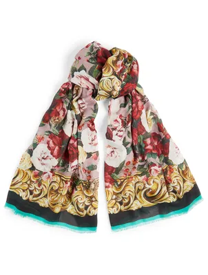 Modal And Cashmere Scarf In Baroque Rose Print