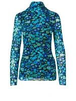 Mesh Turtleneck Top Floral Print