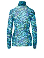 Mesh Turtleneck Top Floral Print